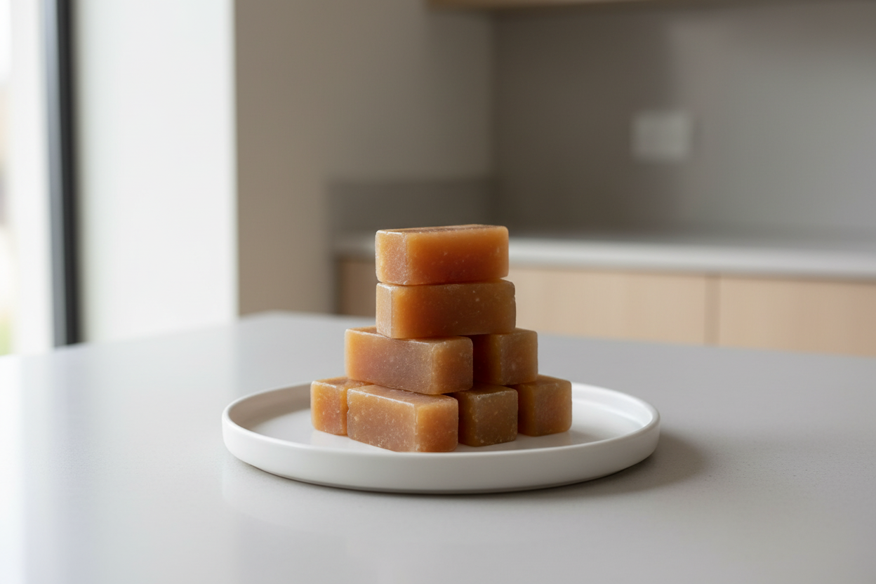 Bone Broth Blocks on Plate in Minimalist Kitchen